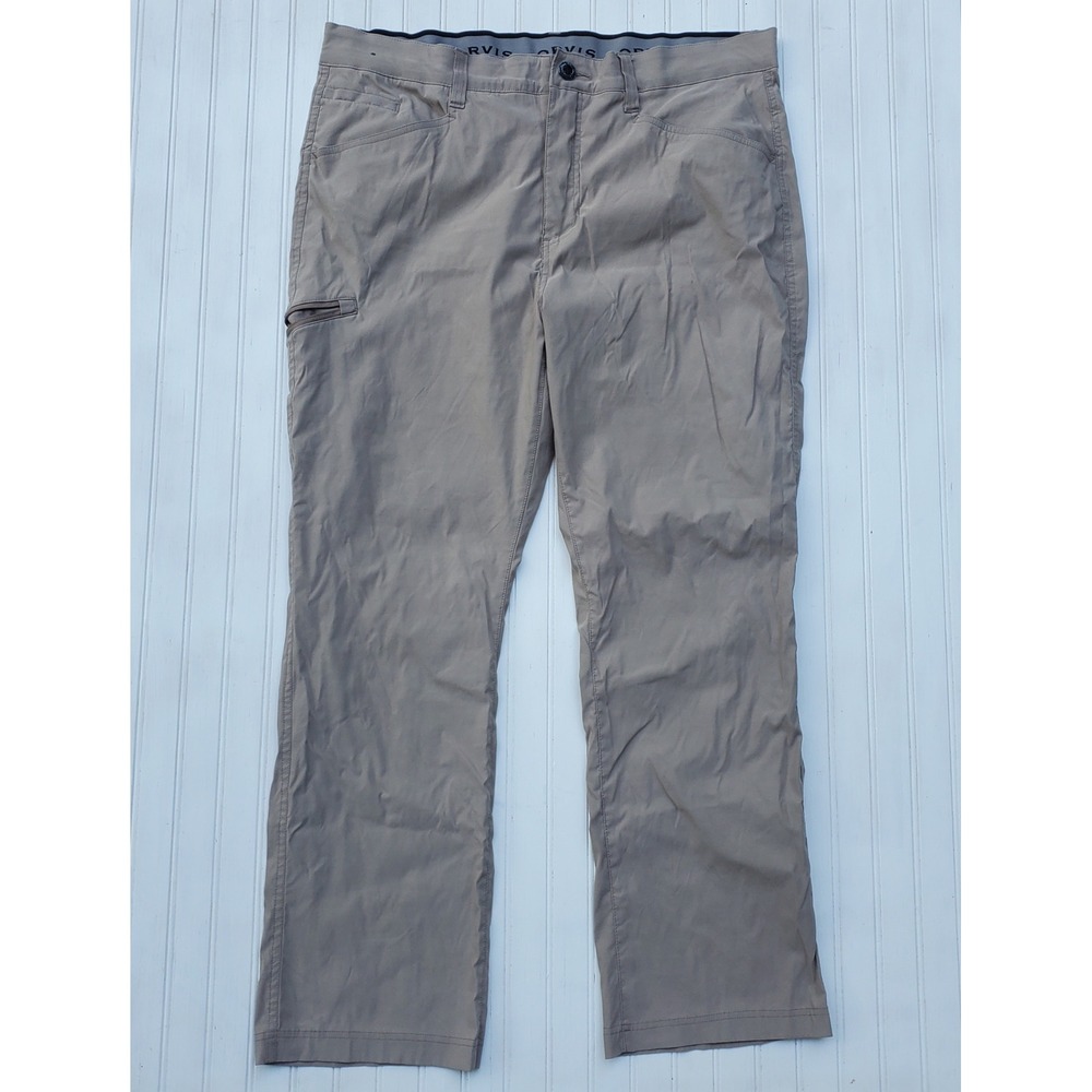 Orvis Mens Tech Pants 38x30 Khaki Tan Nylon Spandex Stretch Outdoor Hiking